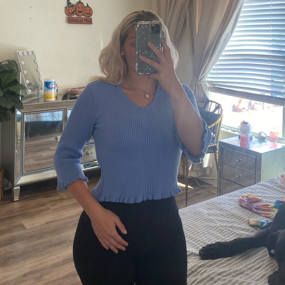 Light Blue Ruffle Blouse Medium